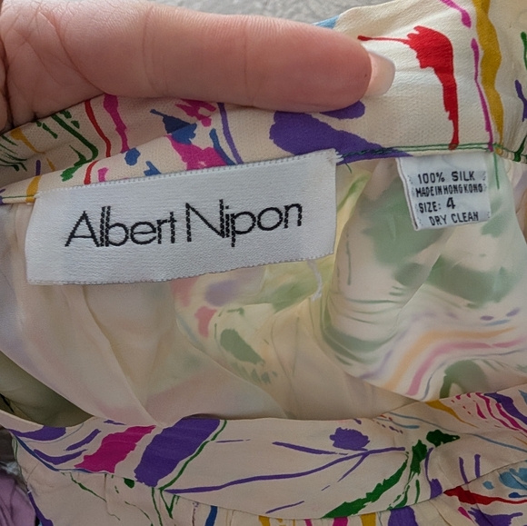 Albert Nipon Vintage Silk Pink and Blue Midi Pencil Skirt 0 4 - Picture 4 of 4